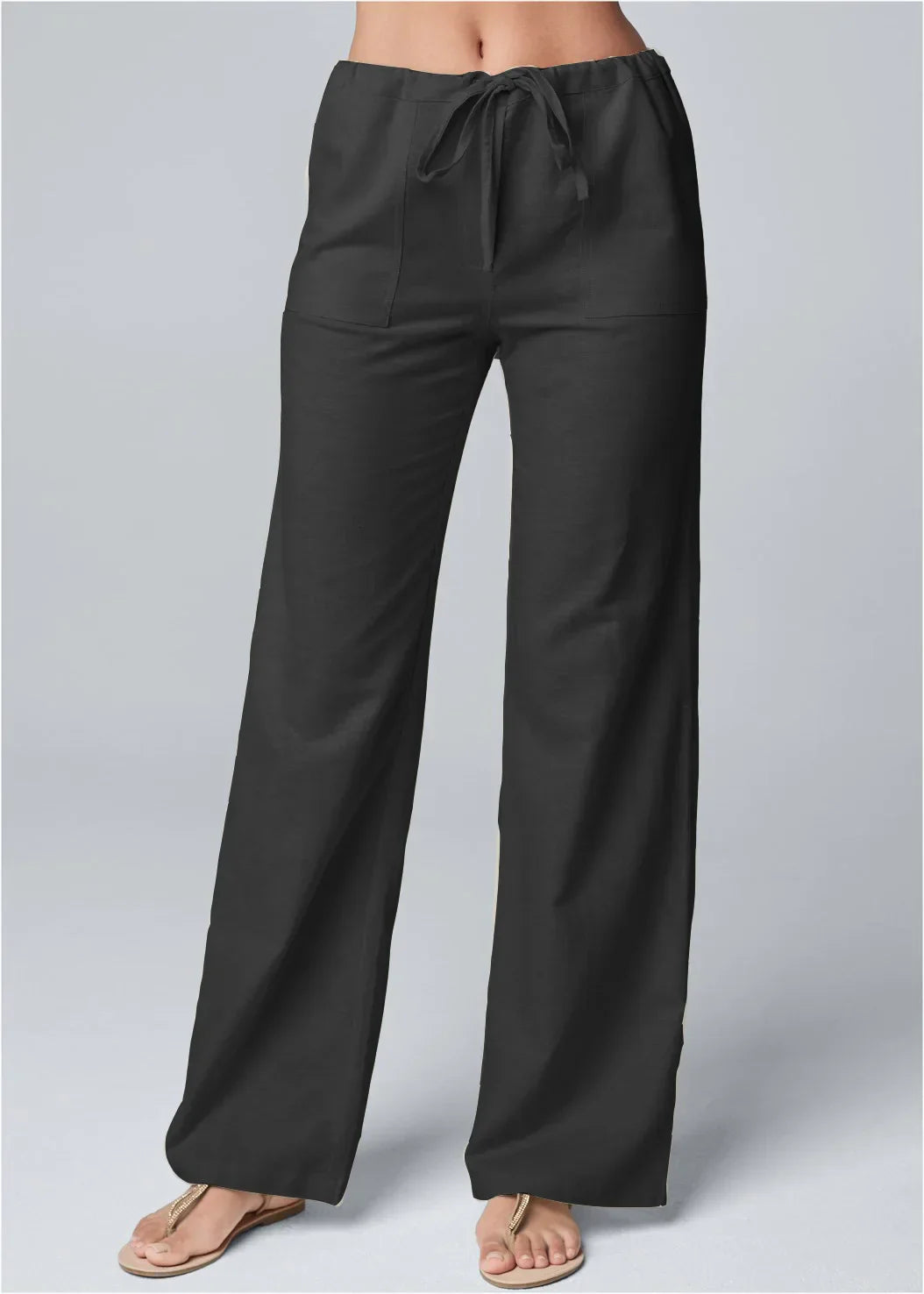 Pantalon Jambes Larges Coupe Décontractée Taille Cordon Poches-Pants-Marais Paris-Noir-S-Marais Paris