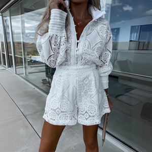 Femme Robe Dentelle Manches Longues Boutonnée Short Élégante-83324-15adcc06-553d-4868-8892-0c1f4c56e2a8