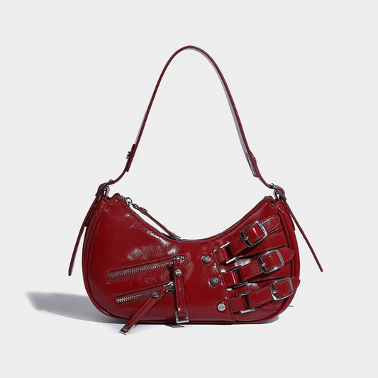 Sac Bandoulière Femme Zippé Boucles Argentées-Falling for Autumn-Marais Paris-Rouge-Marais Paris