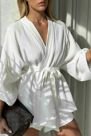 Ensemble Femme Top Cache-Cœur Short Taille Haute Ceinture Assortie-Sets-Marais Paris-Marais Paris