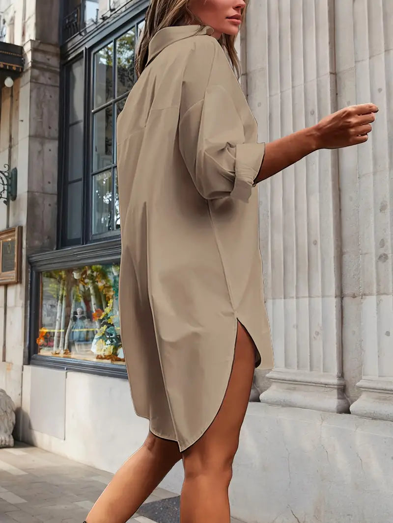 Robe Chemise Boutonnée à Ourlet Asymétrique-Dresses-Marais Paris-Marais Paris