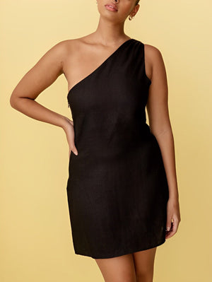 Marais Paris Robe Mini Femme – Lin Asymétrique Épaule Unique-83276-2349a807-26e8-4dd0-a554-ecd9644cb5f6