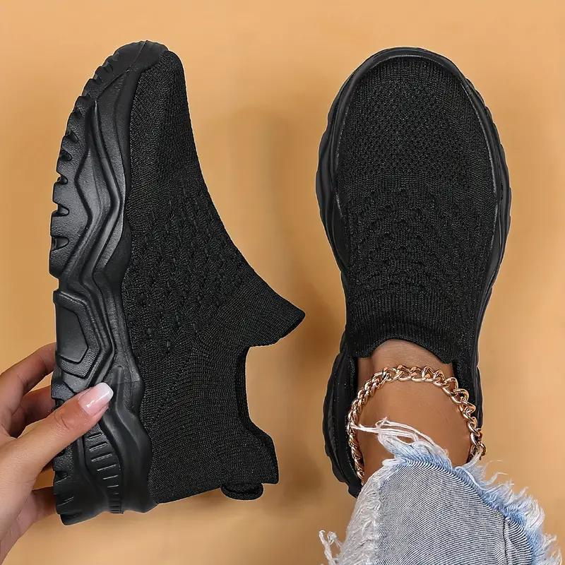 Slip-on Sneakers - Knit Upper, Chunky Sole - Athleisure Footwear-Shoes-Marais Paris-Noir-1-35-Marais Paris