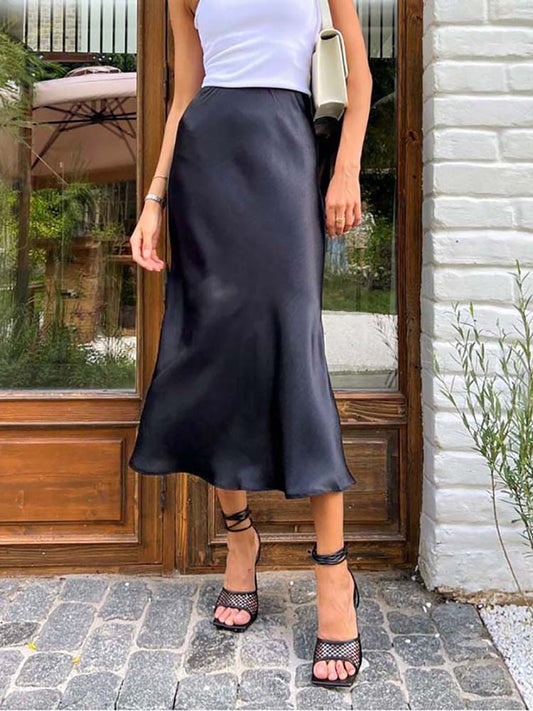 Jupe Midi Fluide Taille Haute – Coupe A-Line Élégante-Marais Paris-Noir-S-Marais Paris