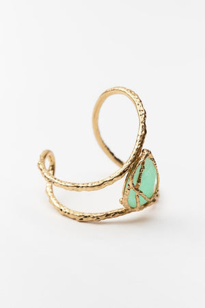 Bracelet Manchette Texturé Pierre Ovale - Bijou Artisanal Femme-Bracelets-Marais Paris-Marais Paris