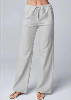 Pantalon Jambes Larges Coupe Décontractée Taille Cordon Poches-Pants-Marais Paris-Gris-S-Marais Paris