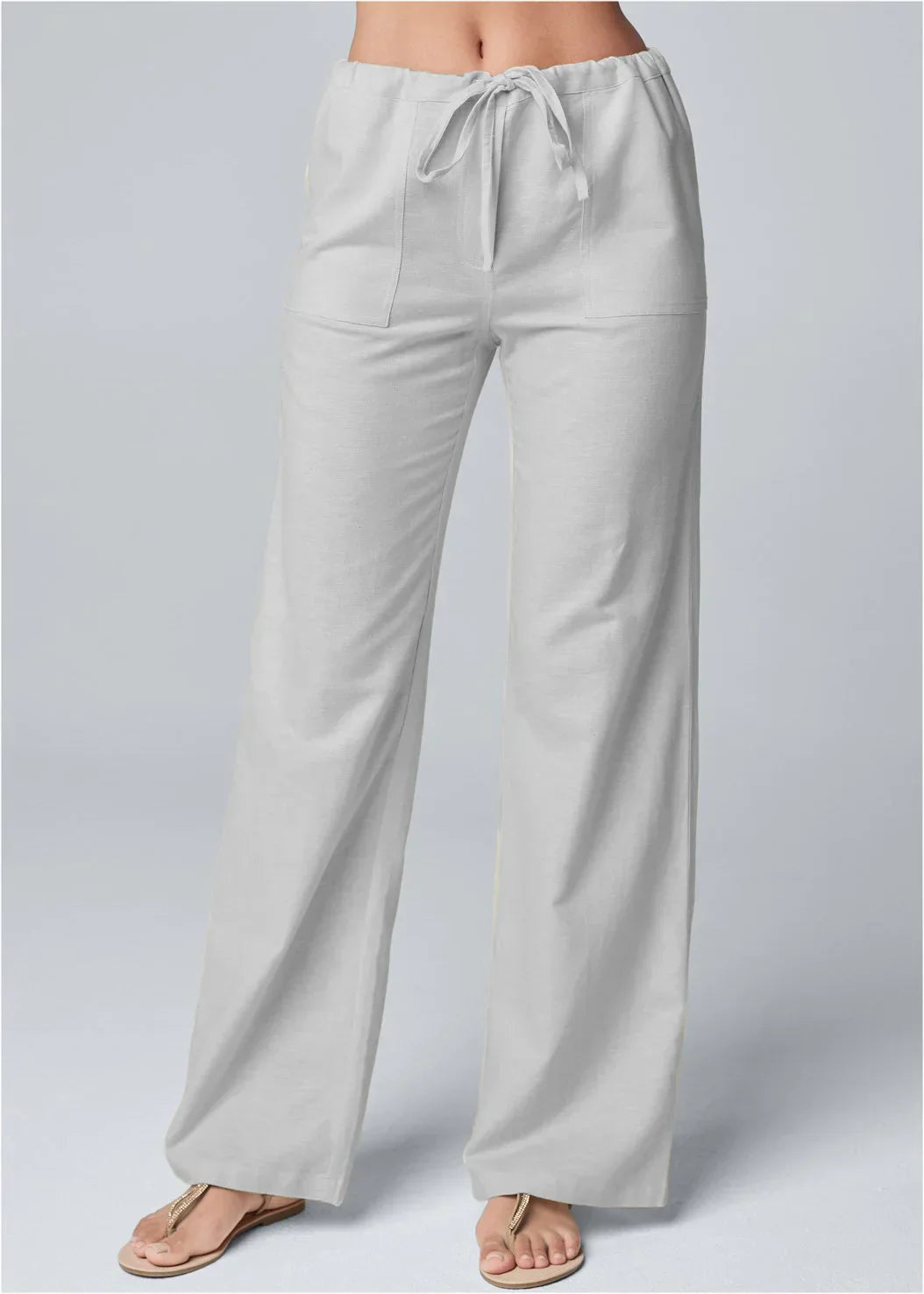 Pantalon Jambes Larges Coupe Décontractée Taille Cordon Poches-Pants-Marais Paris-Gris-S-Marais Paris