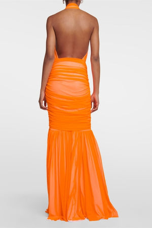 Robe Longue Halter, Coupe Moderne, Jupe Plissée-Dresses-Marais Paris-Marais Paris