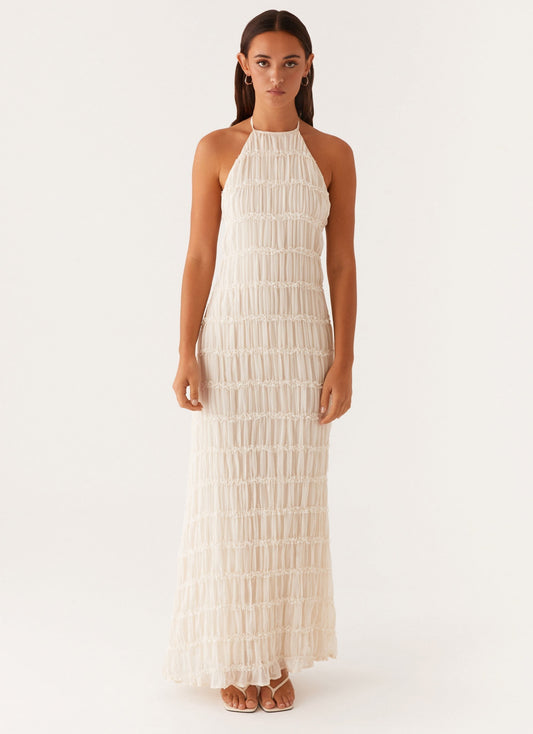 Robe Maxi Femme – Col Halter, Tissu Texturé, Élégante, Marais Paris-83499-2a8b5a52-b87a-4d4d-bc51-9a7d53cce9c8