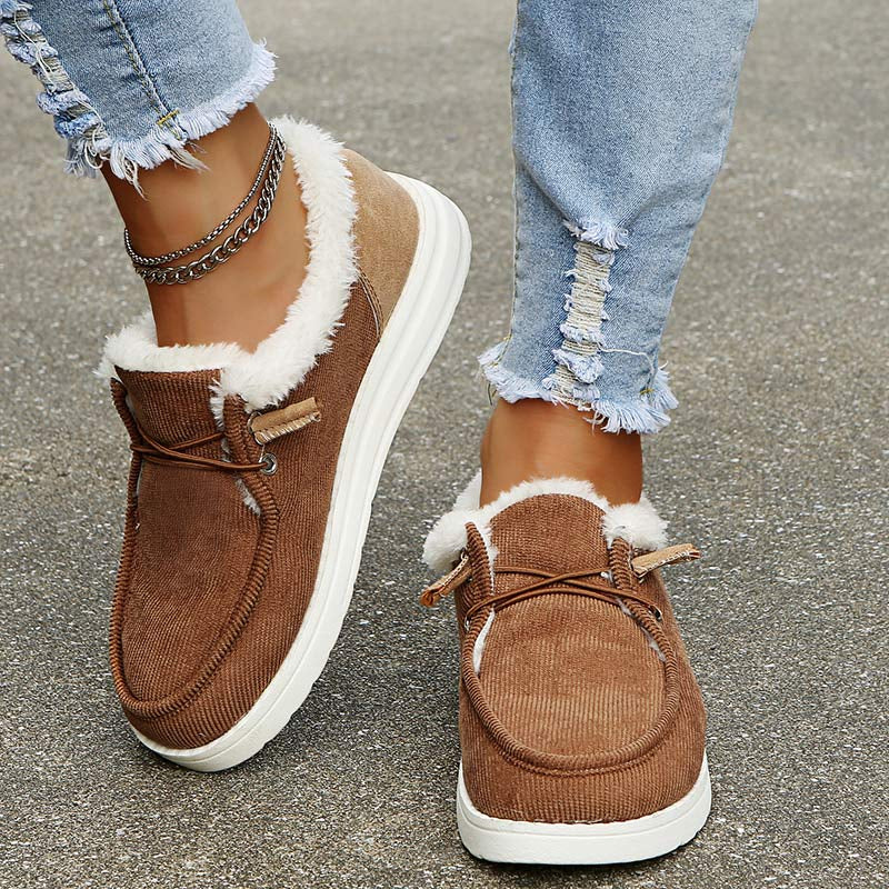 Chaussures Femme Velours Côtelé, Fausse Fourrure, Lacets, Semelle Caoutchouc-82593-2d98cff0-0816-4beb-9bbf-0e7a59cbb414