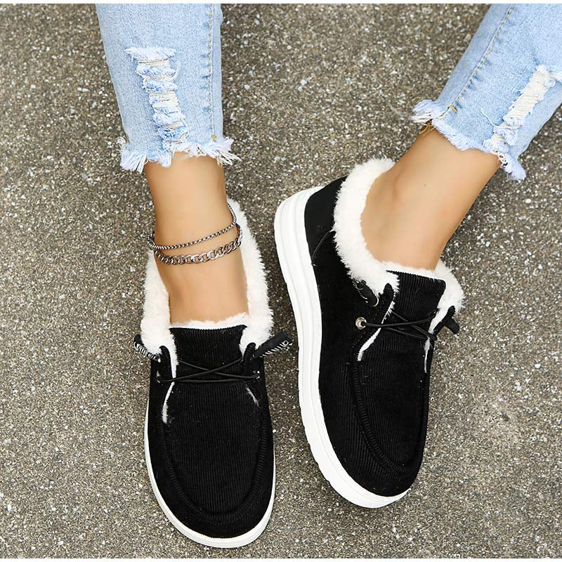 Chaussures Femme Velours Côtelé, Fausse Fourrure, Lacets, Semelle Caoutchouc-82593-2efda9dd-933f-4f6a-b1f8-52239684ab36