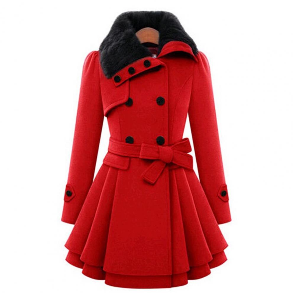 Manteau Femme Double Boutonnage Col Fausse Fourrure Jupe Évasée Ceinture-82347-308009fd-ca1f-4787-8ddf-947150d692c4