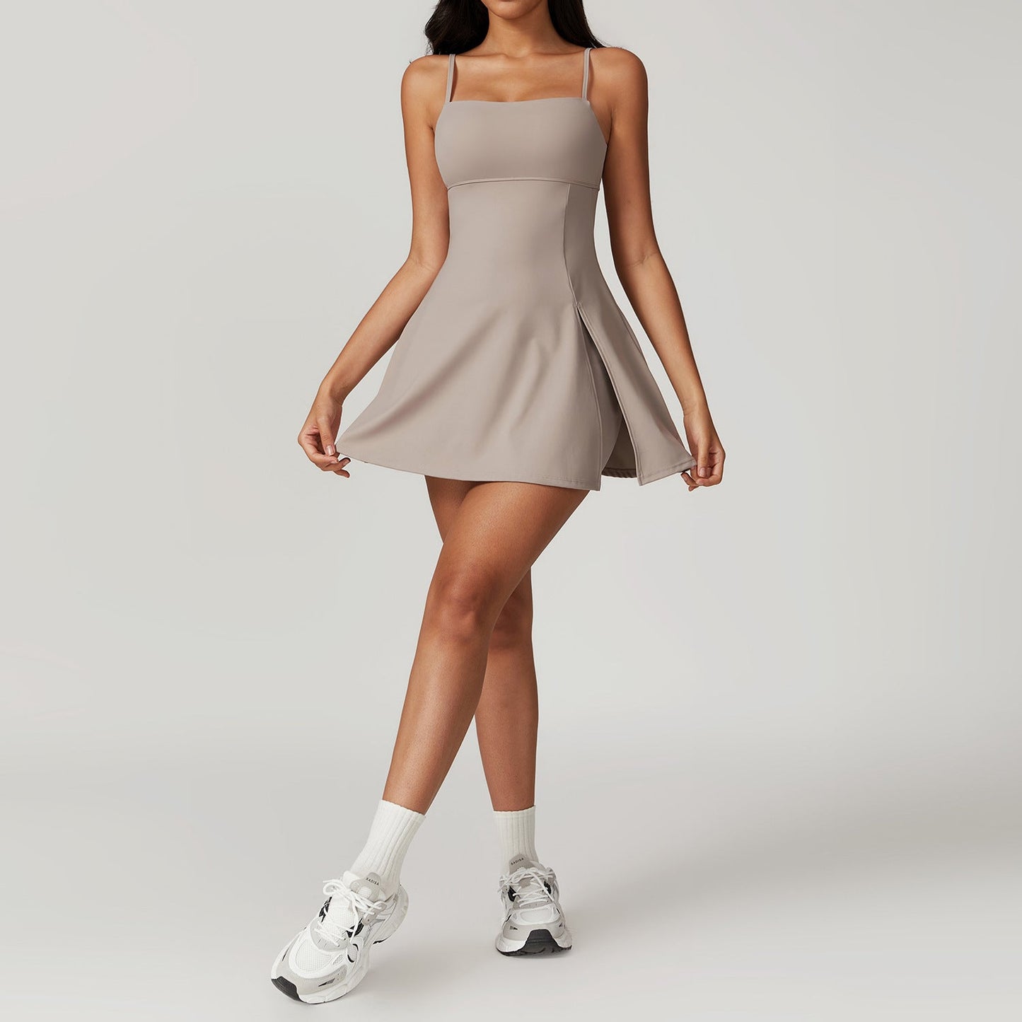 Robe Athlétique Femme - Coupe A-Line, Bretelles Spaghetti, Fente-Accesoires-Marais Paris-Taupe-XS-Marais Paris