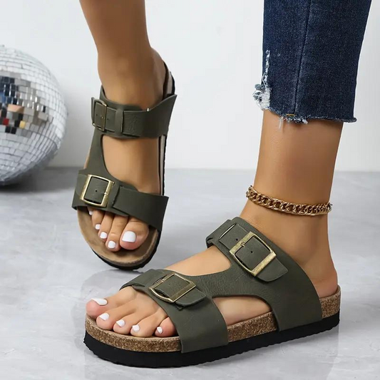 Sandales Femme Brides Ajustables Semelle Profilée Confortable-Shoes-Marais Paris-Vert ArméE-36-Marais Paris