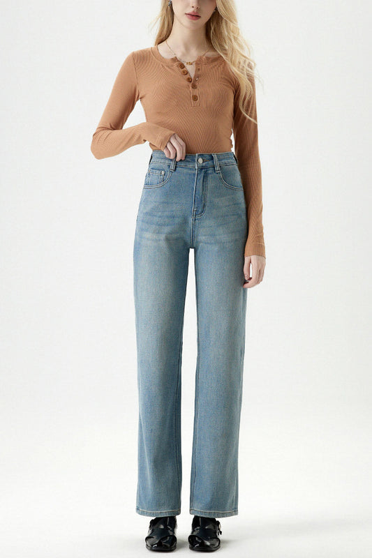 Haut Maille Côtelée & Jean Taille Haute - Ensemble Décontracté-Pants-Marais Paris-Marais Paris