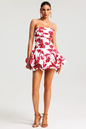 Robe Femme Sans Bretelles – Imprimé Floral, Jupe à Volants, Bustier Structuré, Élégante-83685-35404da7-15a4-4609-ae42-4a20db7d8908