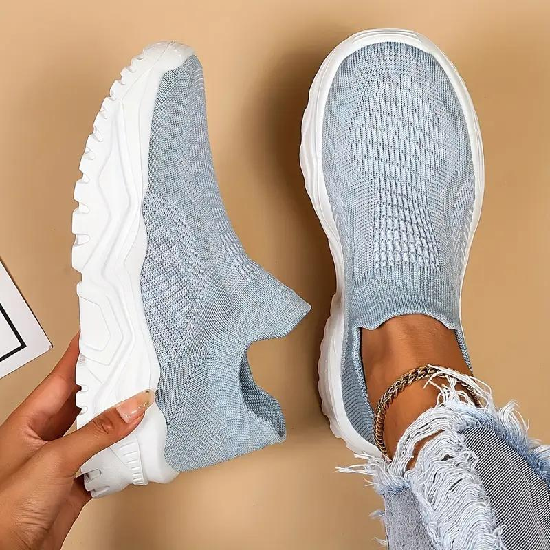 Slip-on Sneakers - Knit Upper, Chunky Sole - Athleisure Footwear-Shoes-Marais Paris-Bleu Ciel-35-Marais Paris