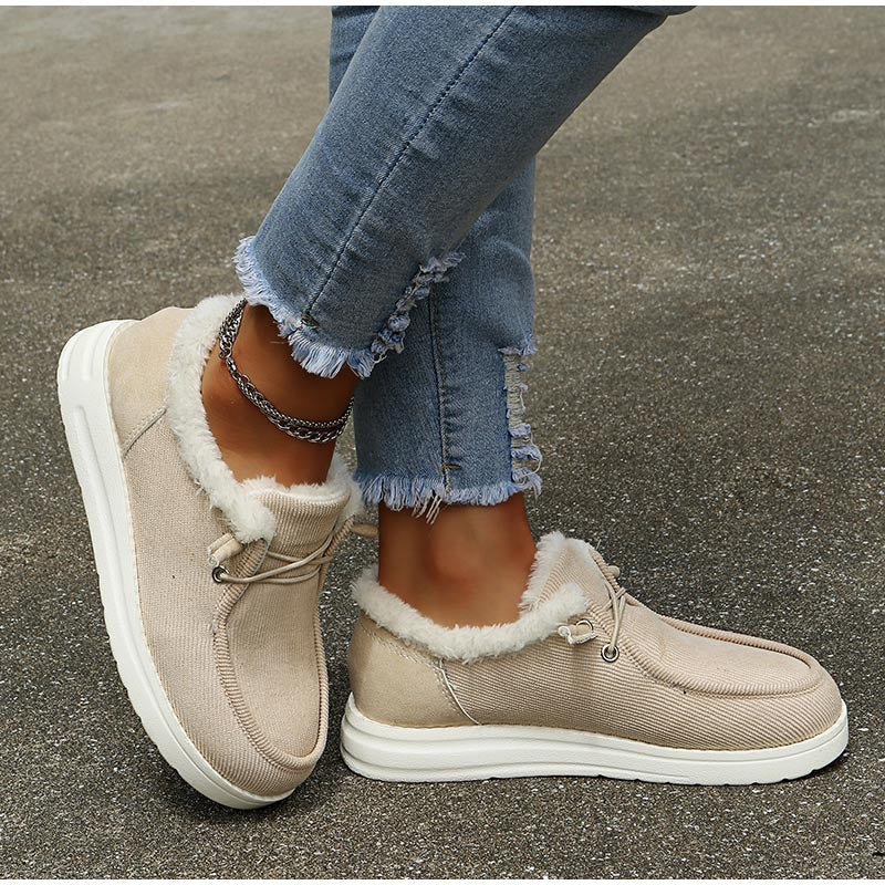 Chaussures Femme Velours Côtelé, Fausse Fourrure, Lacets, Semelle Caoutchouc-82593-37f47929-978e-49bf-ad35-c523a5563106
