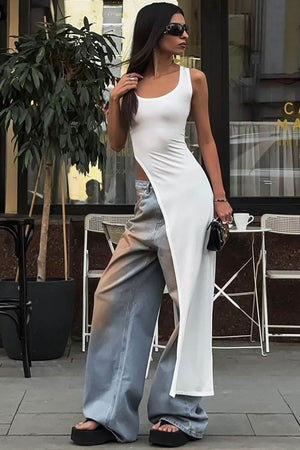 Top/Robe Asymétrique - Coupe Moderne, Fente Haute, Silhouette Ajustée-Tops-Marais Paris-Blanc-S-Marais Paris