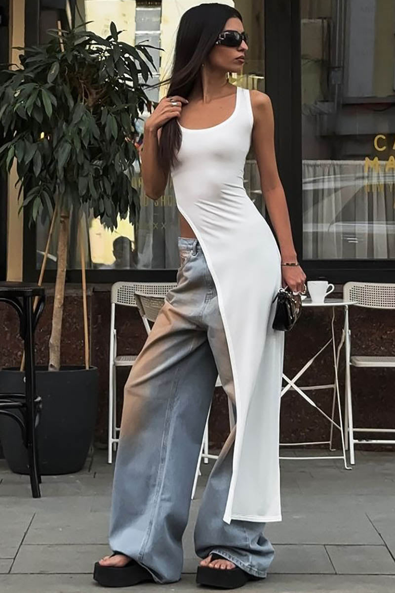 Top/Robe Asymétrique - Coupe Moderne, Fente Haute, Silhouette Ajustée-Tops-Marais Paris-Blanc-S-Marais Paris