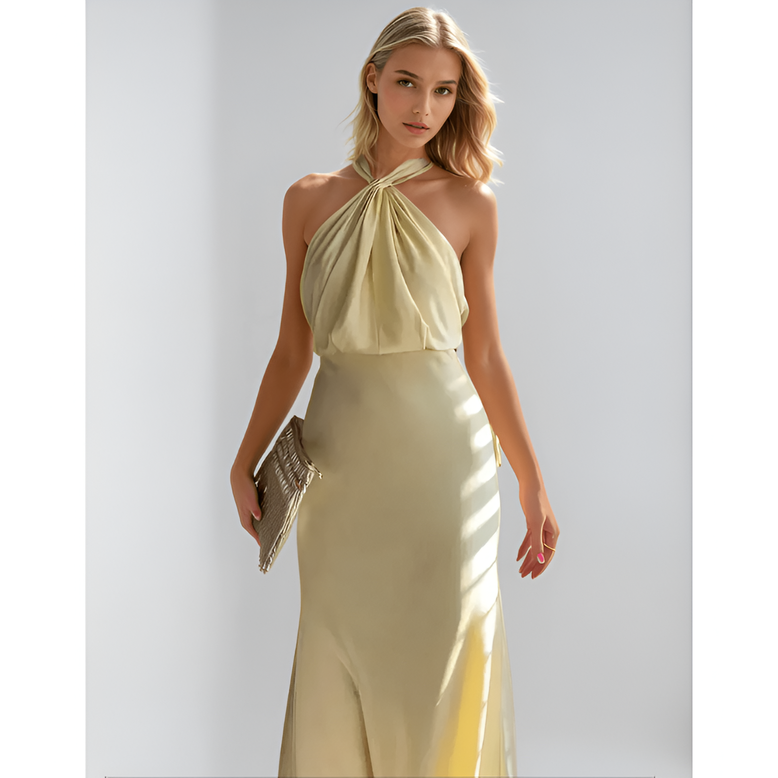 Marais Paris Robe Longue Satinée Femme – Col Halter Élégant, Coupe Fluide, S-XL-83281-3d23a73d-2c34-4dd7-8717-b3c19e22bcdd