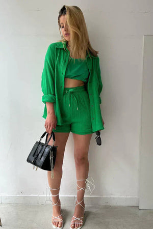 Ensemble Coordonné Détente - Chemise, Débardeur & Short Confortable-Shorts Sets-Marais Paris-Vert-S-Marais Paris