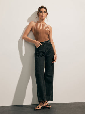 Haut Femme Texturé Rayures Verticales - Coupe Ajustée, Sans Manches-Shirts & Tops-Marais Paris-Marais Paris