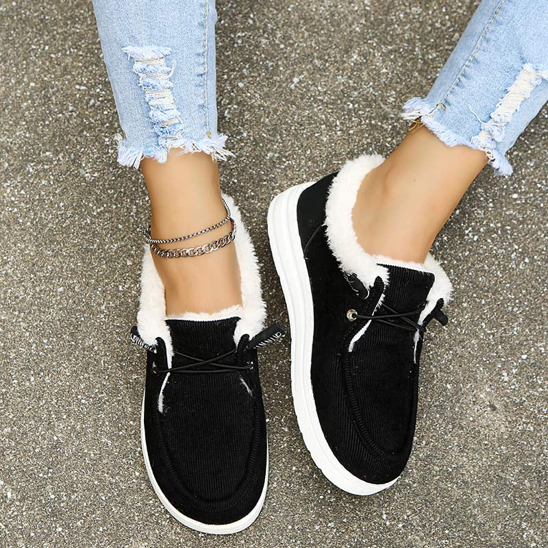 Chaussures Femme Velours Côtelé, Fausse Fourrure, Lacets, Semelle Caoutchouc-82593-44538179-0a41-408a-b248-58d8e9970217