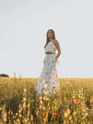 Marais Paris Ensemble Floral Élégant - Top Court et Jupe Longue-Matching Sets-Marais Paris-Marais Paris