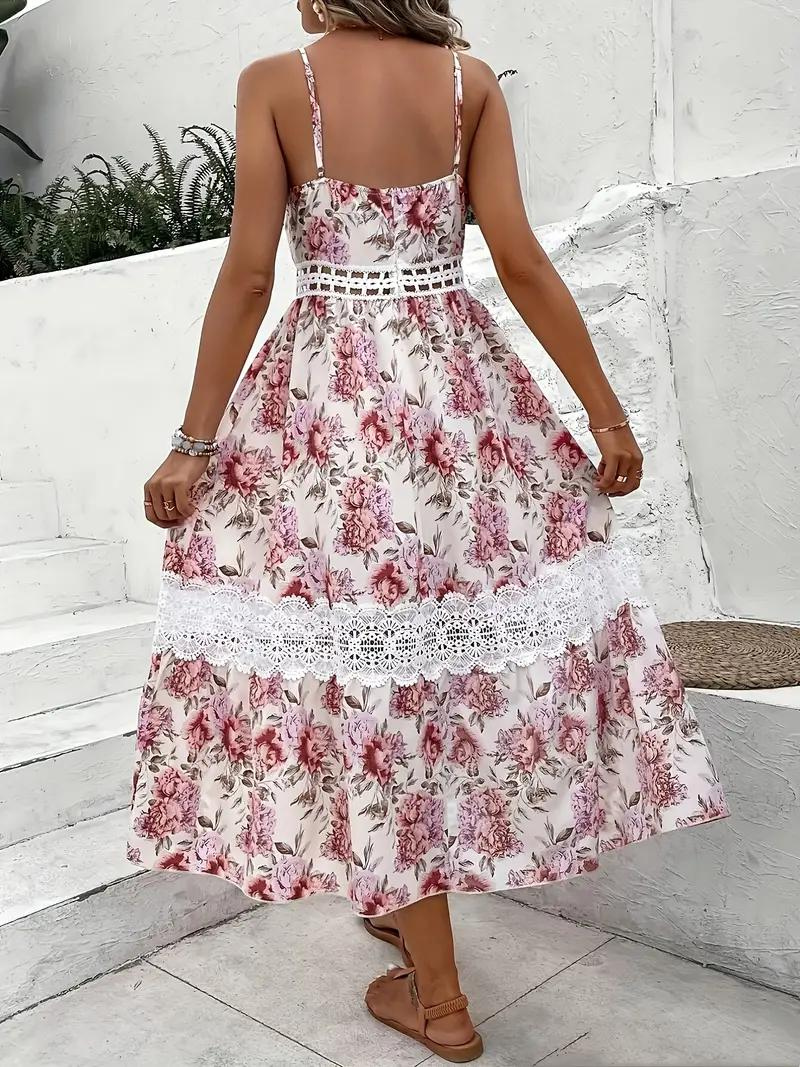 Robe Midi Florale Bohème - Bretelles Spaghetti, Dentelle-Dresses-Marais Paris-Marais Paris