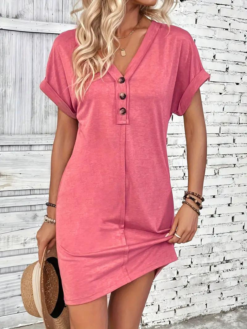 Robe Décontractée Coupe Trapèze Manches Courtes Encolure en V-Marais Paris-Rose-S-Marais Paris