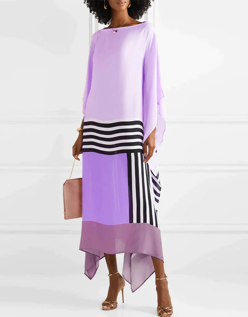 Robe Fluide Color-Block Asymétrique Manches Amples-Dresses-Marais Paris-Violet-S-Marais Paris