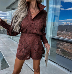 Femme Robe Dentelle Manches Longues Boutonnée Short Élégante-83324-505c7cbd-eae4-42ea-a15b-391b4c47b623