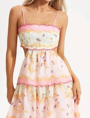 Robe Florale Été Volants Bretelles Spaghetti Coupe Midi-Holiday vibes-Marais Paris-Marais Paris