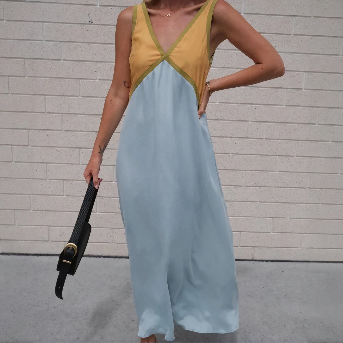 Robe Color Block Femme - Élégante, Fluide, Sans Manches-Marais Paris-Jaune-S-Marais Paris