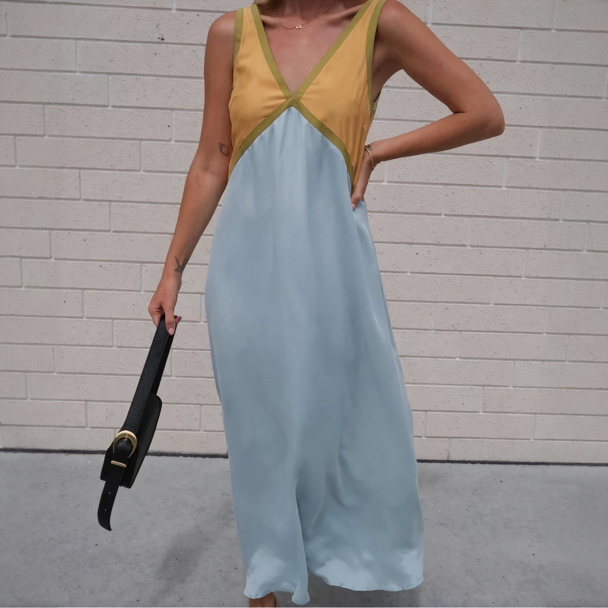 Robe Color Block Femme - Élégante, Fluide, Sans Manches-Marais Paris-Jaune-S-Marais Paris