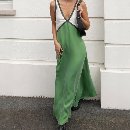 Robe Color Block Femme - Élégante, Fluide, Sans Manches-Marais Paris-Vert-S-Marais Paris
