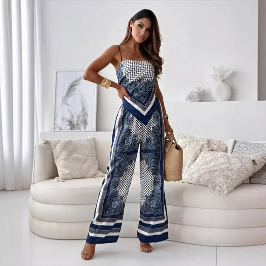 Ensemble Palazzo Femme Bohème Chic - Pantalon Jambes Larges-Summer Collection-Marais Paris-Bleu-S-Marais Paris