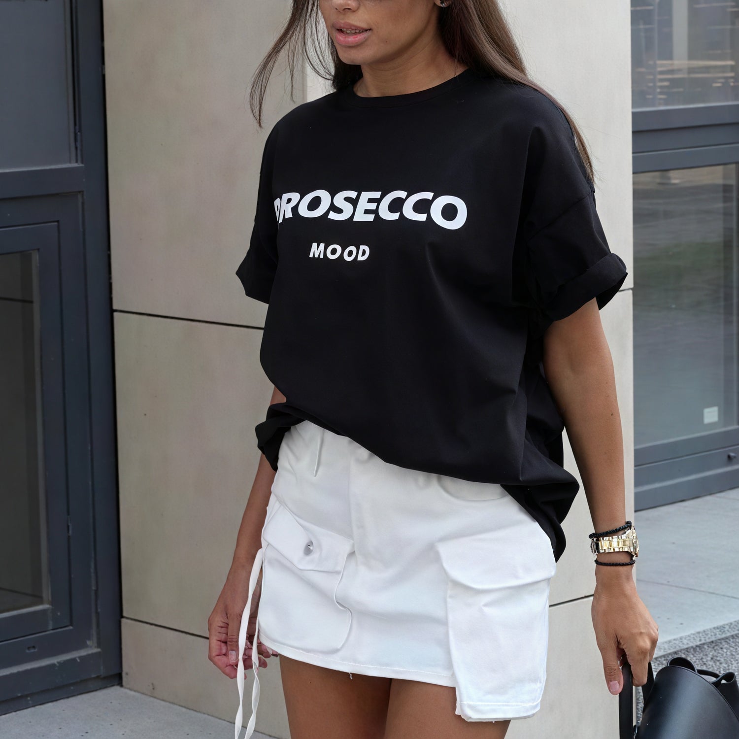 T-shirt Femme Graphique Prosecco Mood - Coupe Décontractée-Marais Paris-Noir-M-Marais Paris