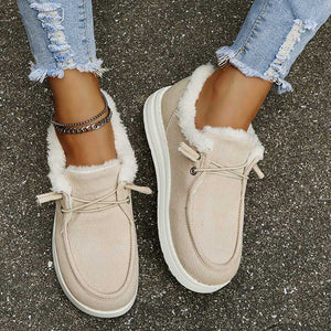 Chaussures Femme Velours Côtelé, Fausse Fourrure, Lacets, Semelle Caoutchouc-82593-53839aea-86ee-48c1-8635-2e66220059bf