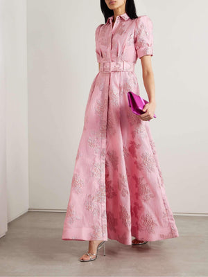 Robe Longue Élégante avec Ceinture et Manches Bouffantes-Dresses-Marais Paris-S-Marais Paris