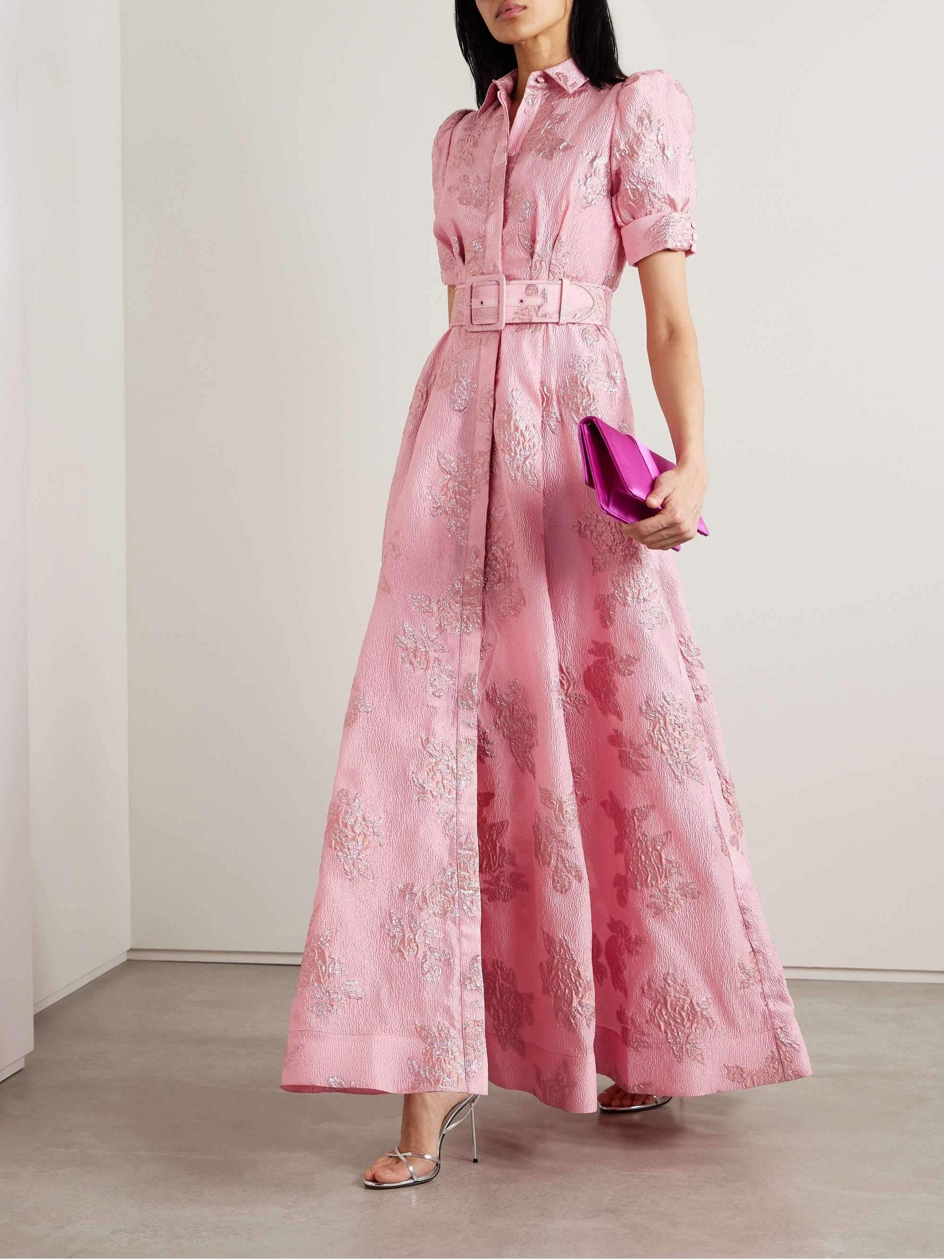 Robe Longue Élégante avec Ceinture et Manches Bouffantes-Dresses-Marais Paris-S-Marais Paris