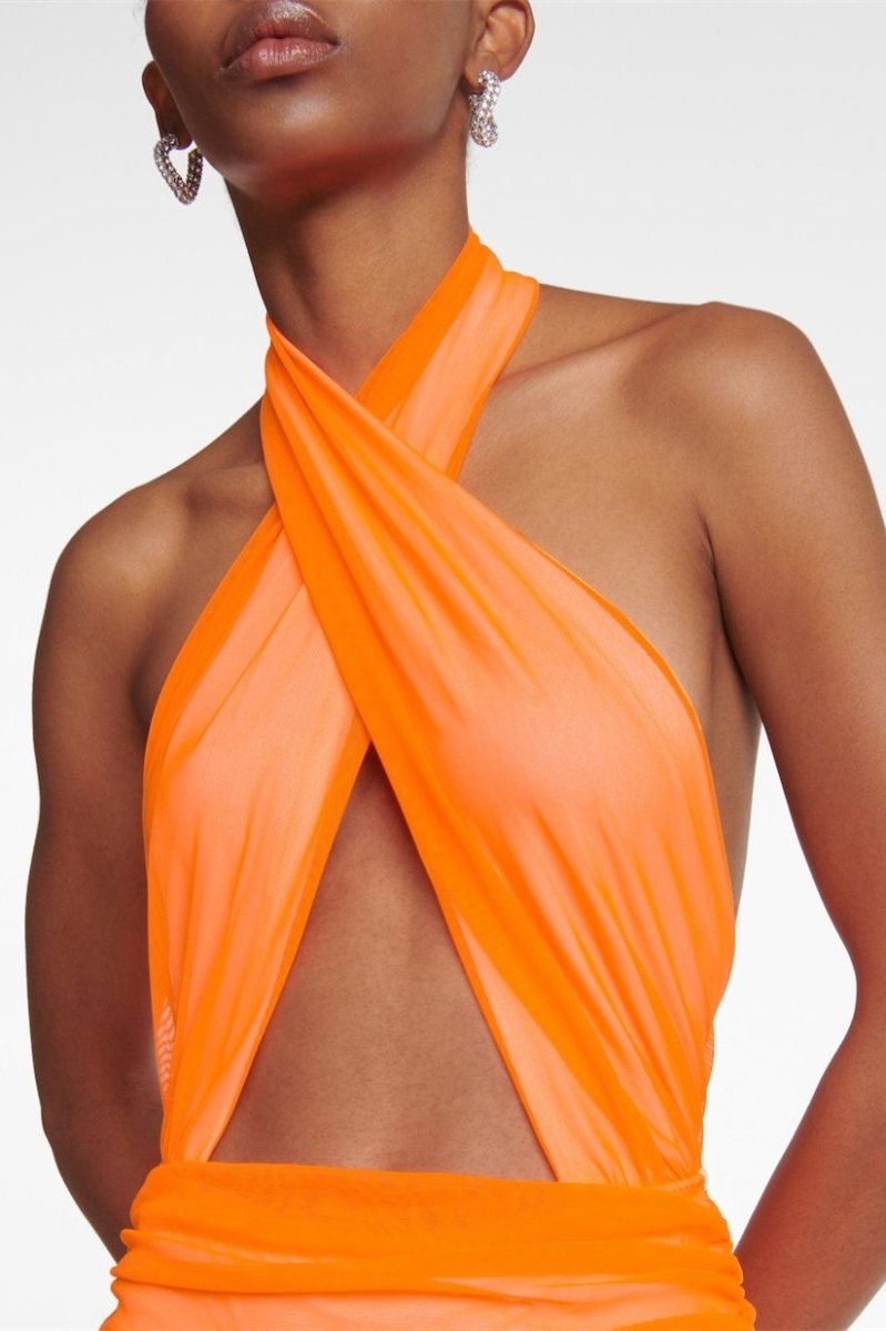 Robe Longue Halter, Coupe Moderne, Jupe Plissée-Dresses-Marais Paris-Marais Paris