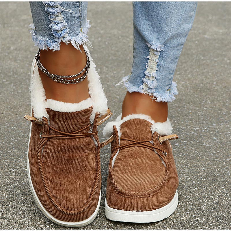 Chaussures Femme Velours Côtelé, Fausse Fourrure, Lacets, Semelle Caoutchouc-82593-574057a1-9c75-444d-837c-a5c132f94c37