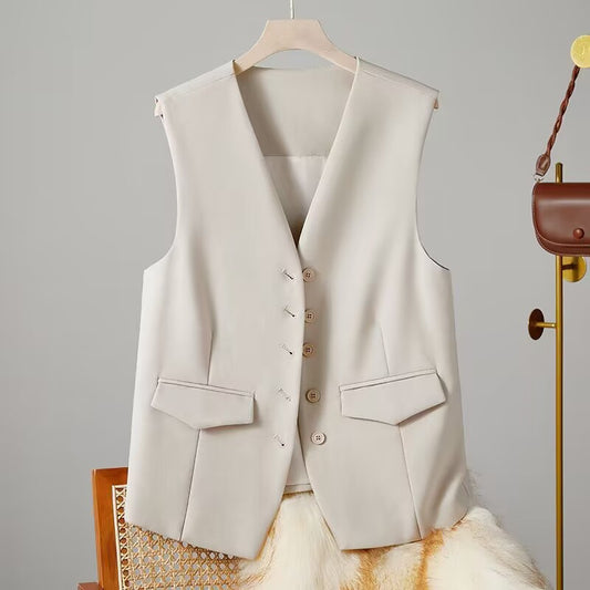 Marais Paris Gilet Élégant à Col V pour Femmes et Hommes-Marais Paris-Beige-S-Marais Paris