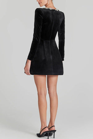 Robe Coupe A-Ligne, Encolure Carrée Ornée, Manches Longues-Mini Dress-Marais Paris-Marais Paris