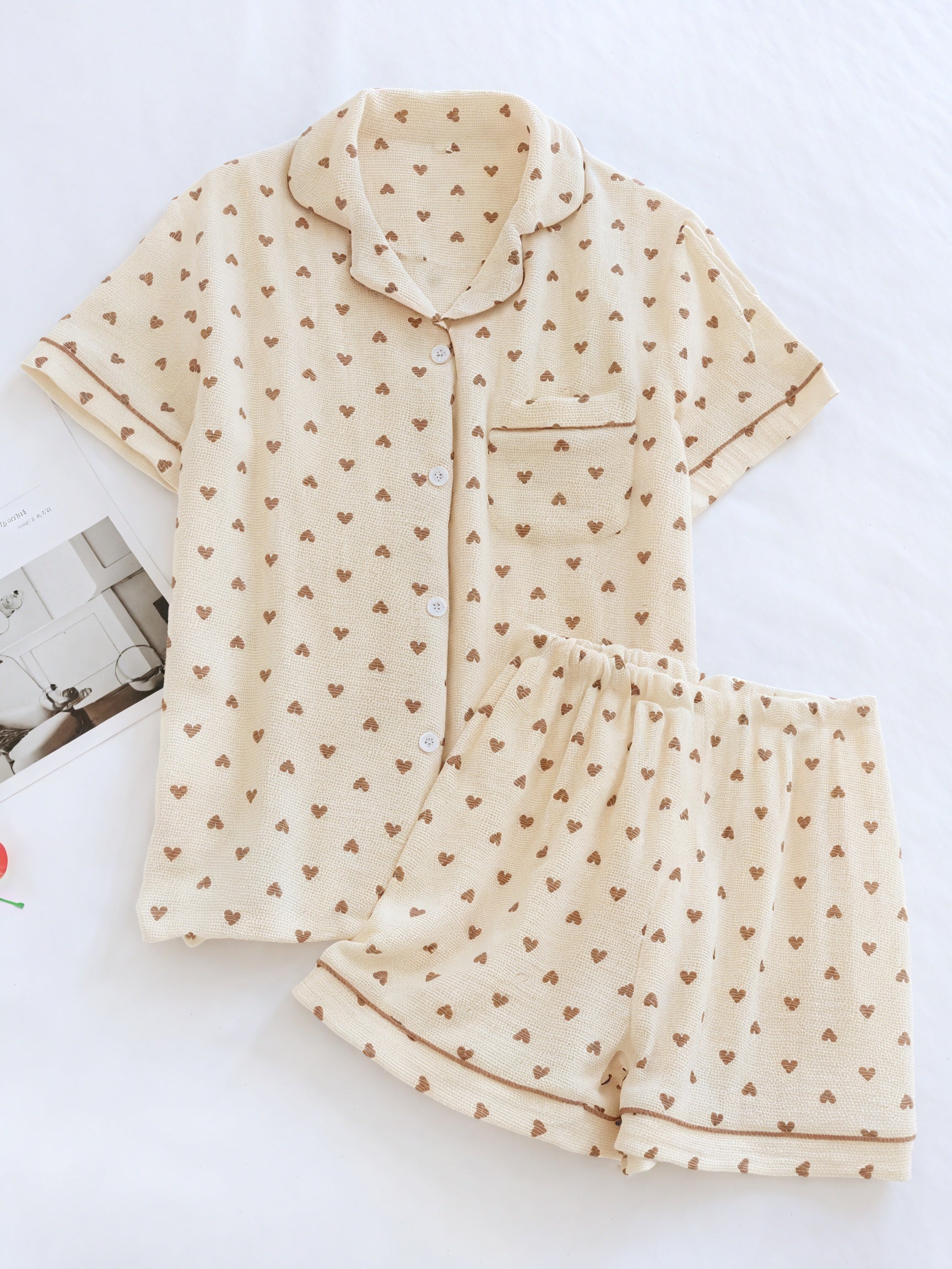 Ensemble Pyjama Femme - Chemise Boutonnée, Short Cœur-Loungewear-Marais Paris-Jaune-S-Marais Paris