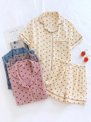 Ensemble Pyjama Femme - Chemise Boutonnée, Short Cœur-Loungewear-Marais Paris-Marais Paris