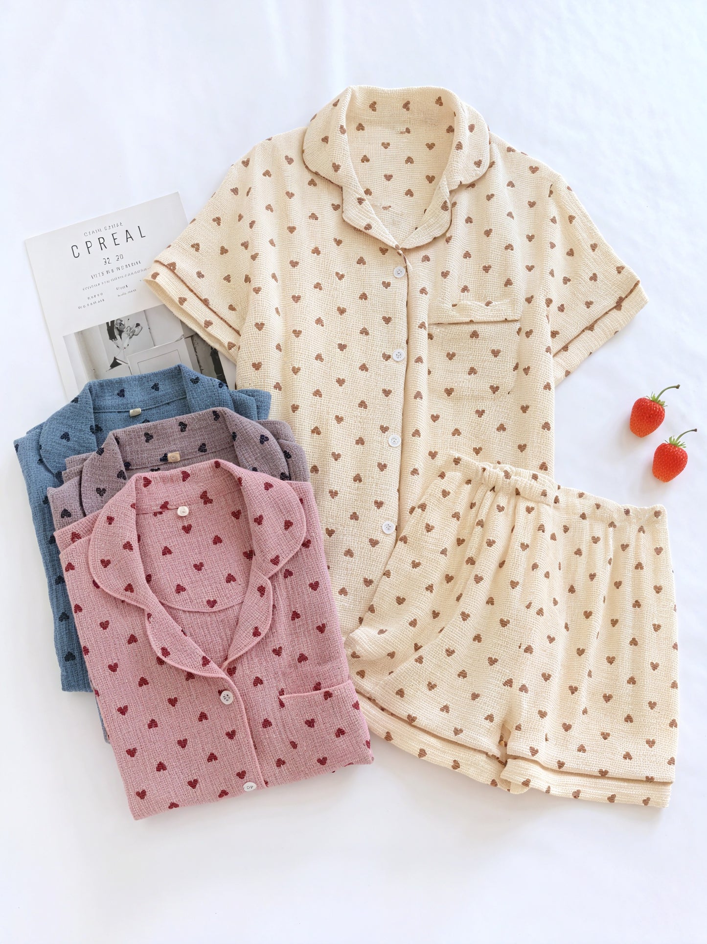 Ensemble Pyjama Femme - Chemise Boutonnée, Short Cœur-Loungewear-Marais Paris-Marais Paris