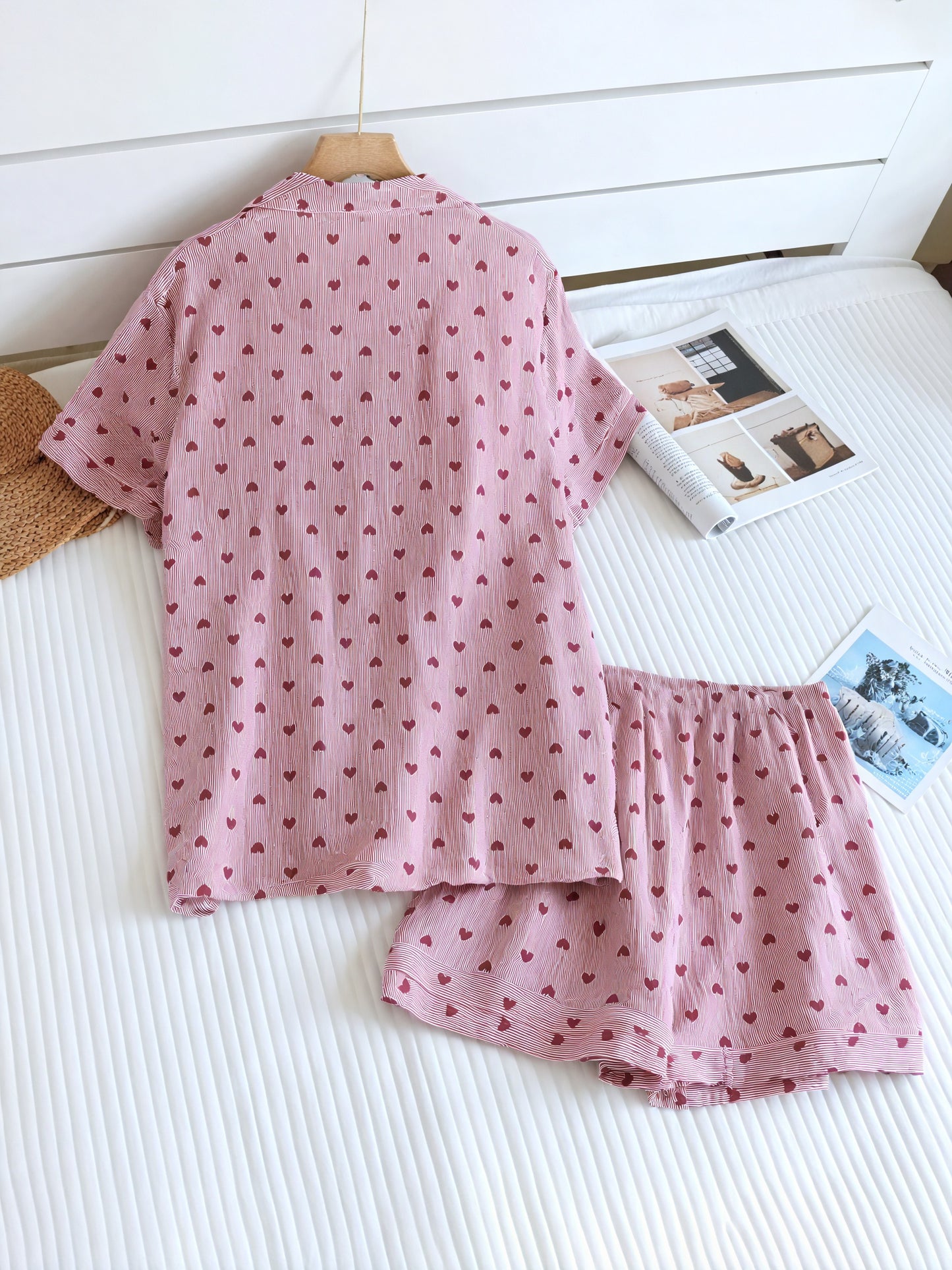Ensemble Pyjama Femme - Chemise Boutonnée, Short Cœur-Loungewear-Marais Paris-Marais Paris